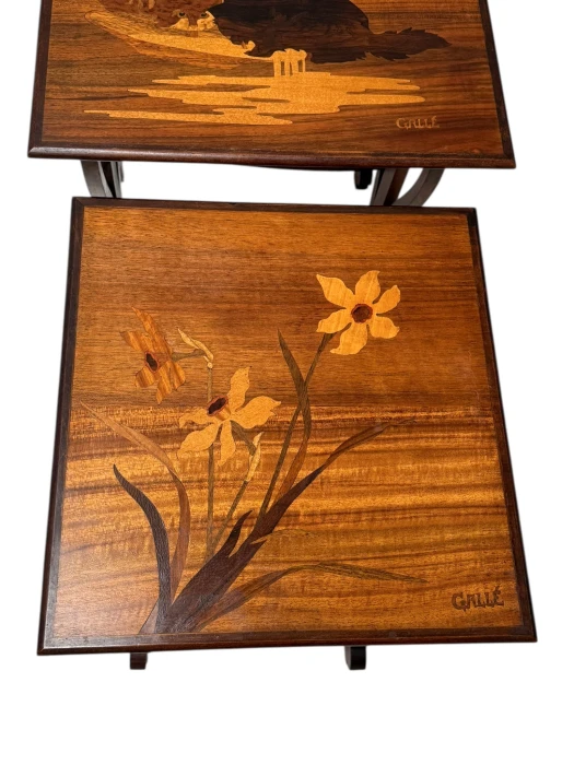 Art Nouveau Set of Four Nesting Tables by Emile Galle Nancy France, 1900s